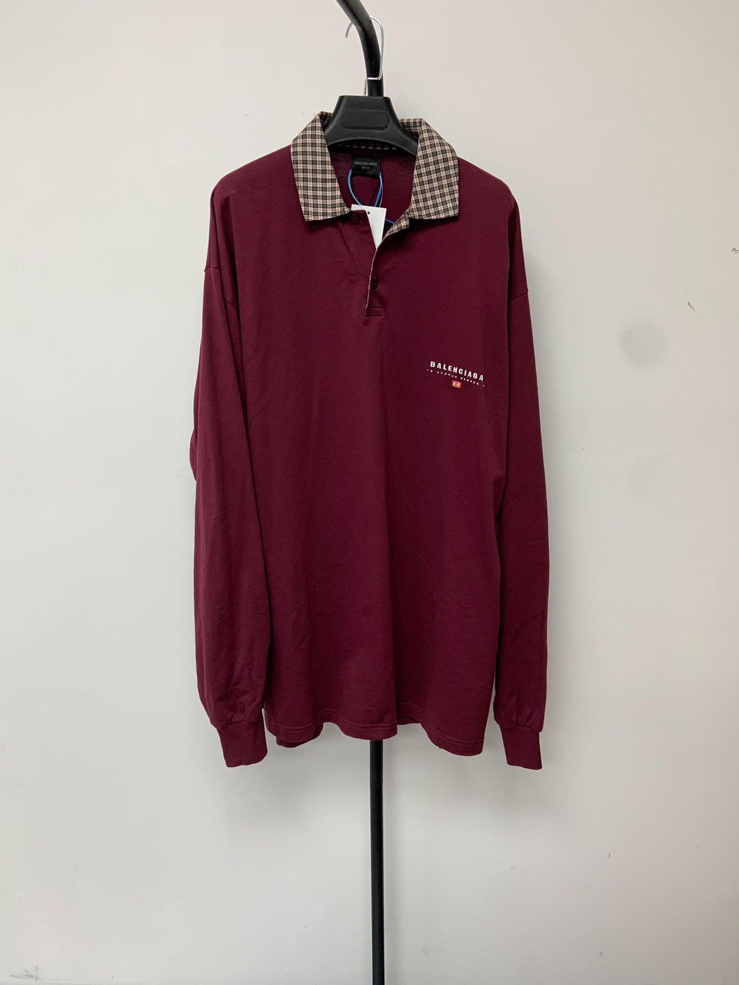 Balenciaga Balenciaga Men's Solid Plaid Collar Long-Sleeve Polo Size US M / EU 48-50 / 2 - 1 Thumbnail