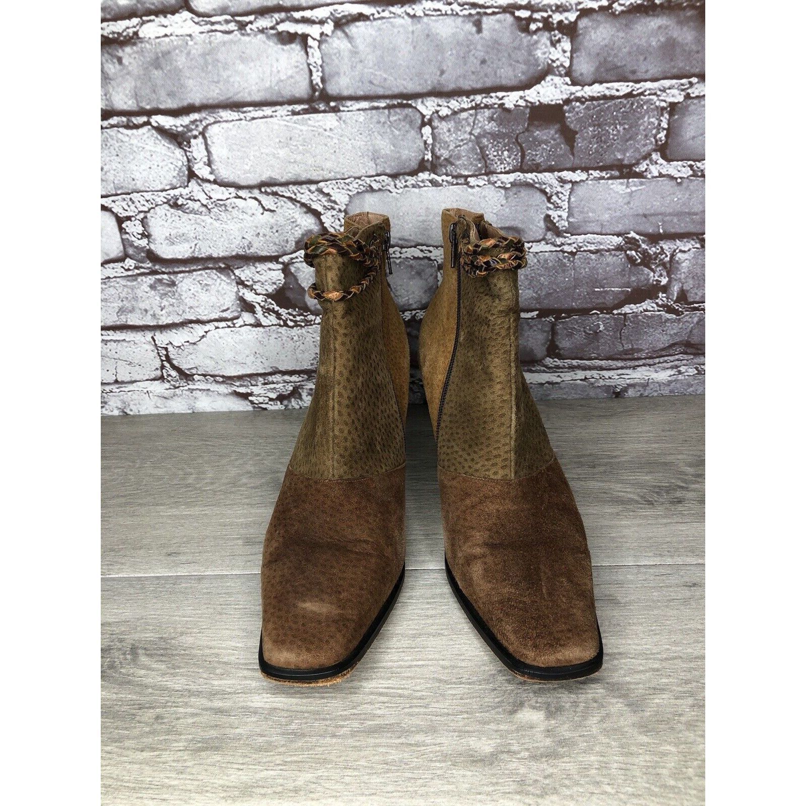 Gianni Chiarini CHIARINI Tan Brown Green Suede Leather Double Sided Zipper H Size US 9.5 / IT 39.5 - 18 Thumbnail