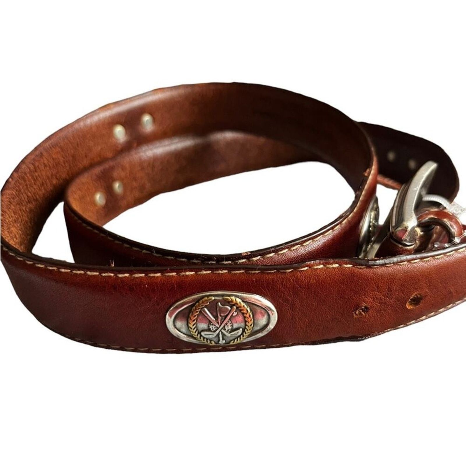 Fossil Vintage Fossil leather Golf Theme belt 44” Size 44 - 1 Thumbnail