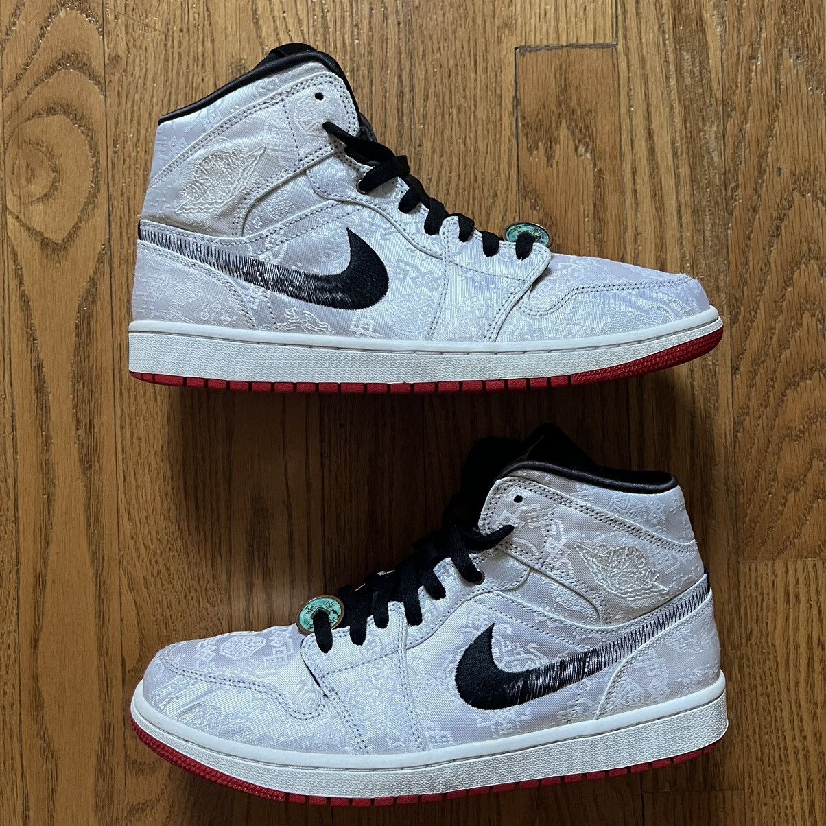 image of Clot X Air Jordan 1 Mid “Fearless” Shoes in White/Black/Red, Men's (Size 10)