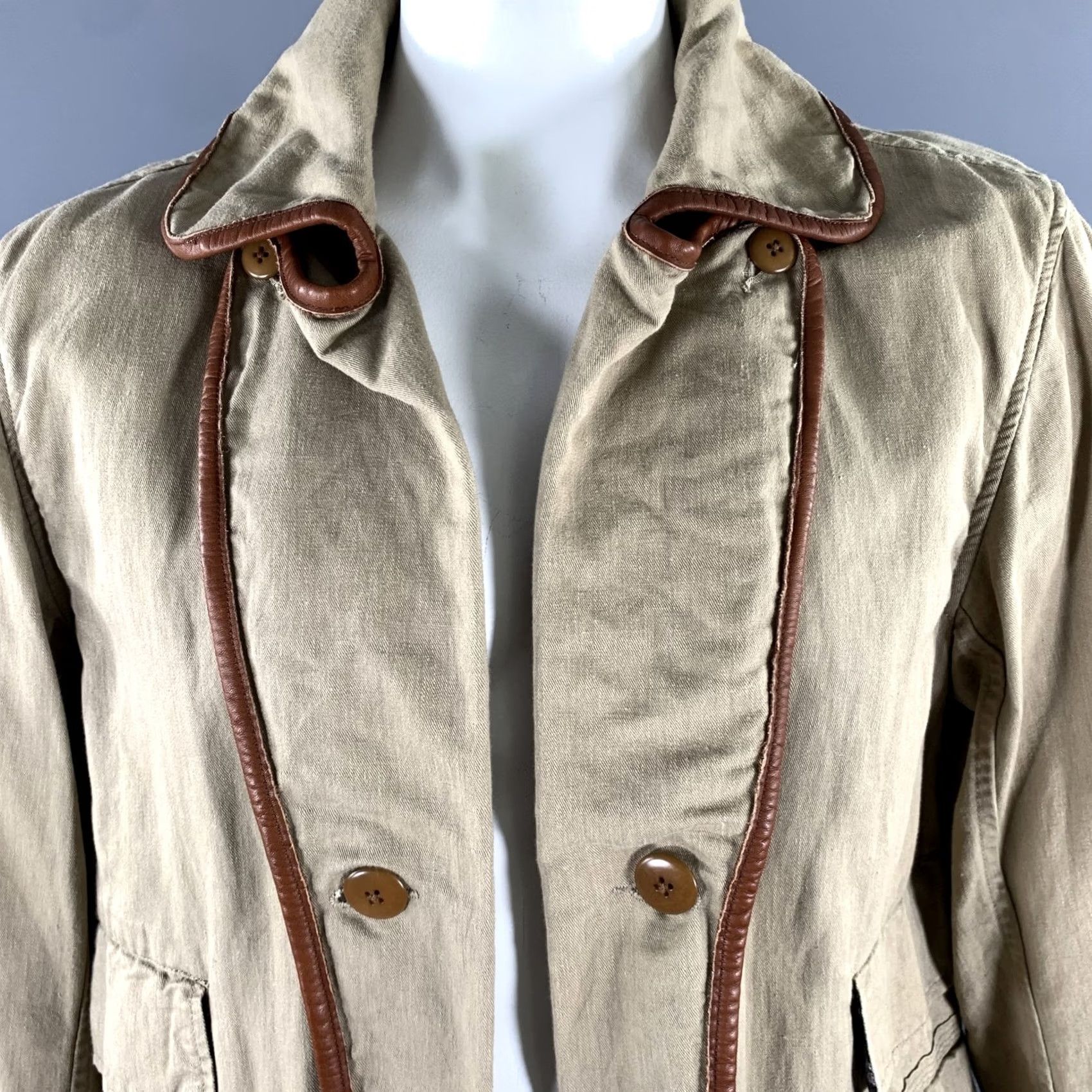 Kapital KAPITAL Jacket Khaki Cotton Hemp Leather Trim Notch Lapel XL Men Size US XL / EU 56 / 4 - 2 Thumbnail