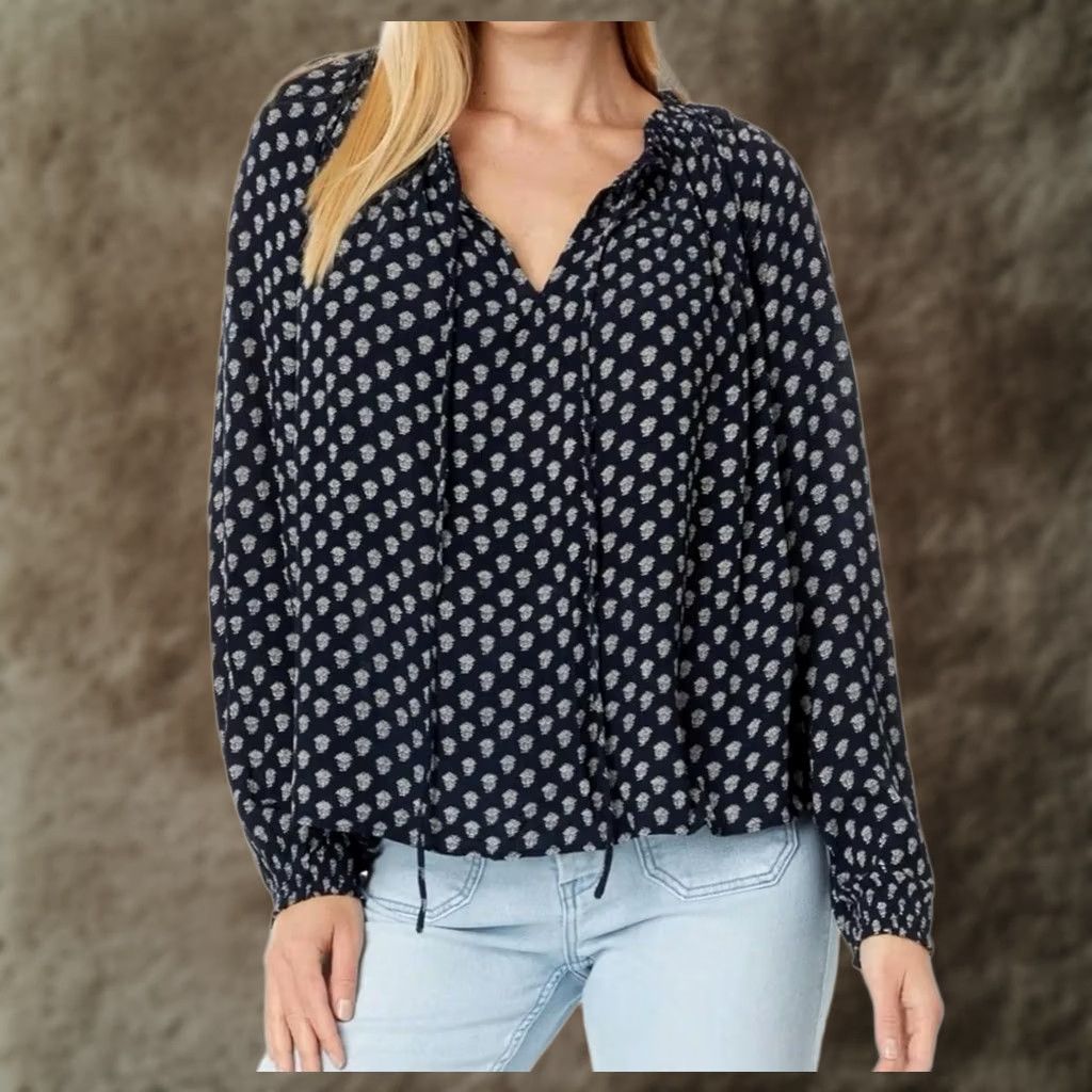 Faherty Faherty Blouse Womens Small Blue Floral Boho Long Sleeve Lightweight V-Neck Balloon Sleeve Shirt Ladies S Size S / US 4 / IT 40 - 1 Thumbnail