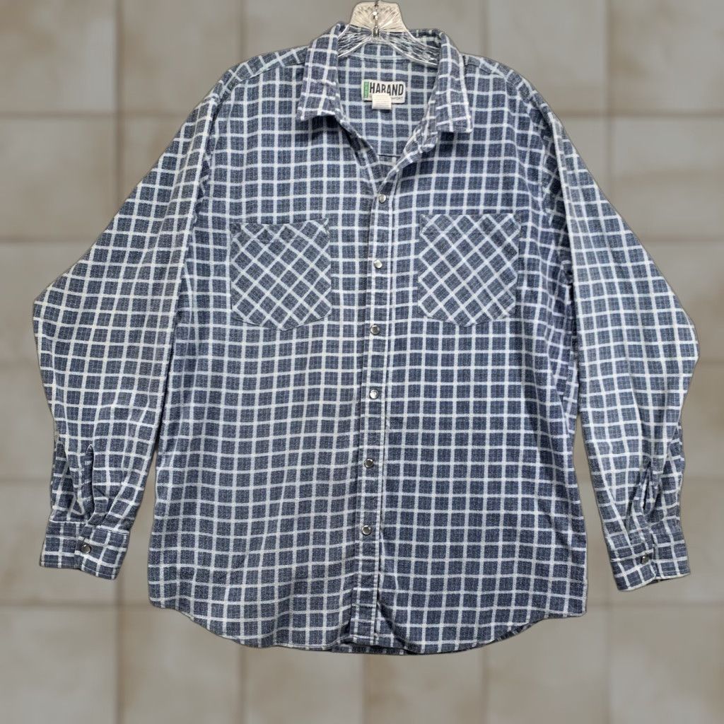 Haband VINTAGE 90s Pearl Snap Plaid Flannel Shirt Men Medium Blue Grunge Western Cotton Blend Size US M / EU 48-50 / 2 - 1 Thumbnail