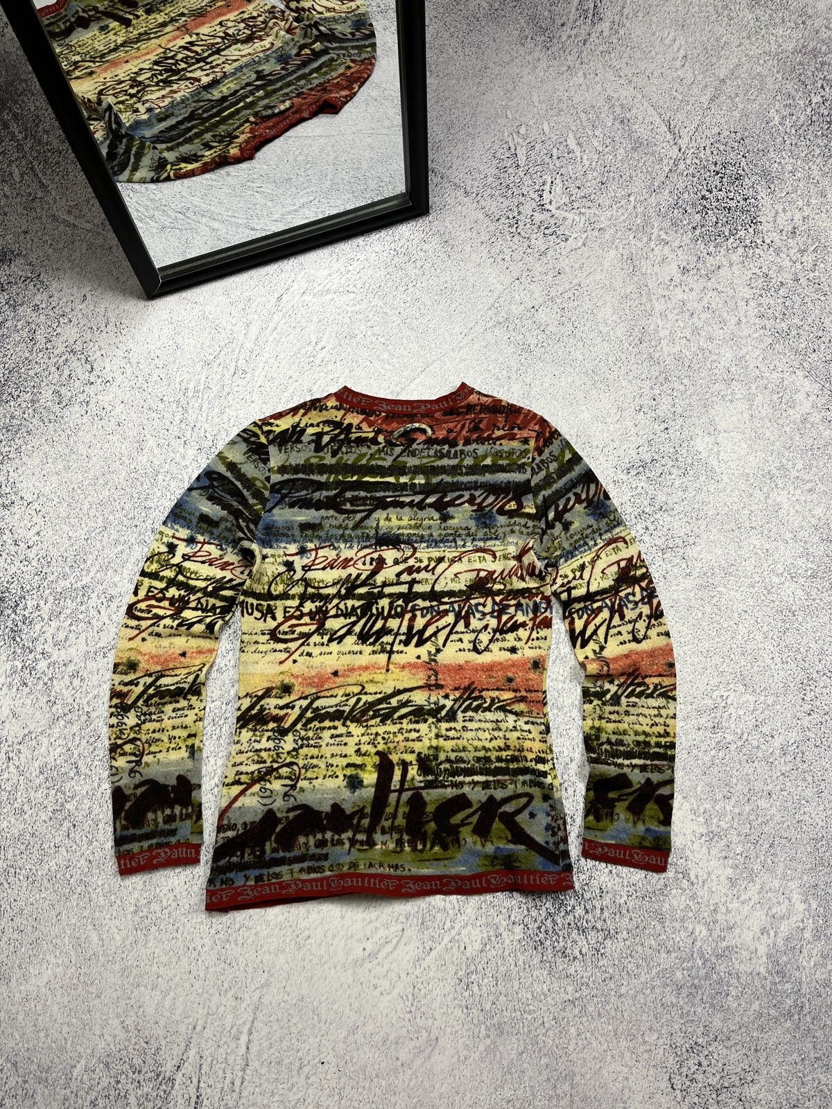 FUZZI Jean Paul Gaultier Script Calligraphy Long Sleeve Mesh Top Size M / US 6-8 / IT 42-44 - 16 Thumbnail