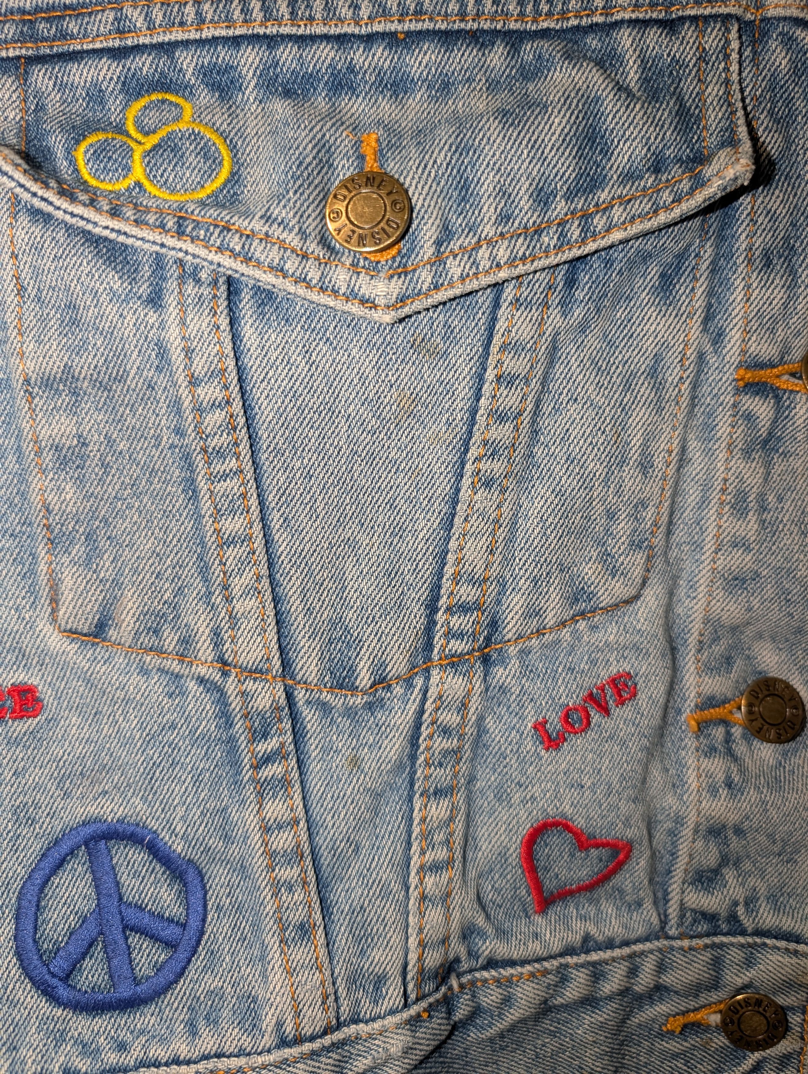 Disney Vtg Disney Mickey Mouse Peace Love Denim Jacket JUNIOR Size S / US 4 / IT 40 - 10 Thumbnail