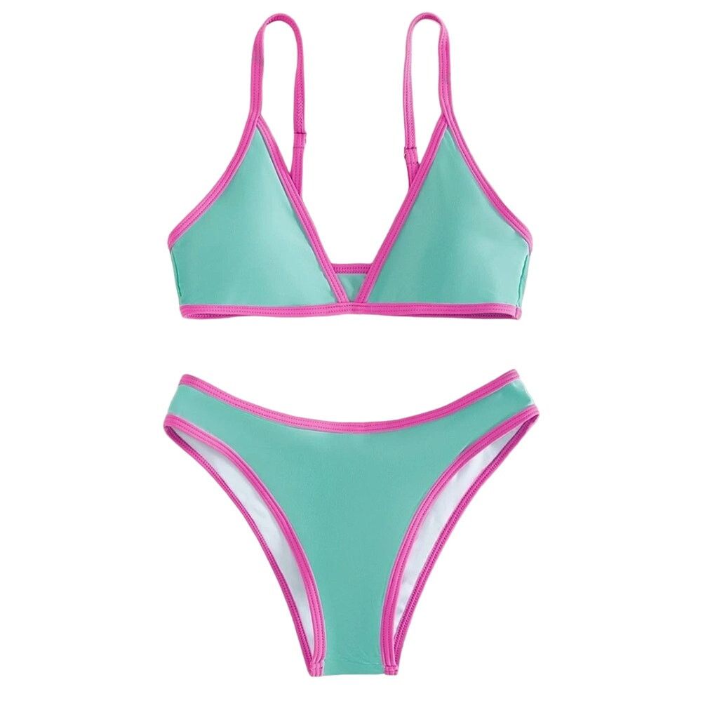 Shein Two-Piece Triangle Swim with Accent Bonding Set, Size M Size M / US 6-8 / IT 42-44 - 1 Thumbnail