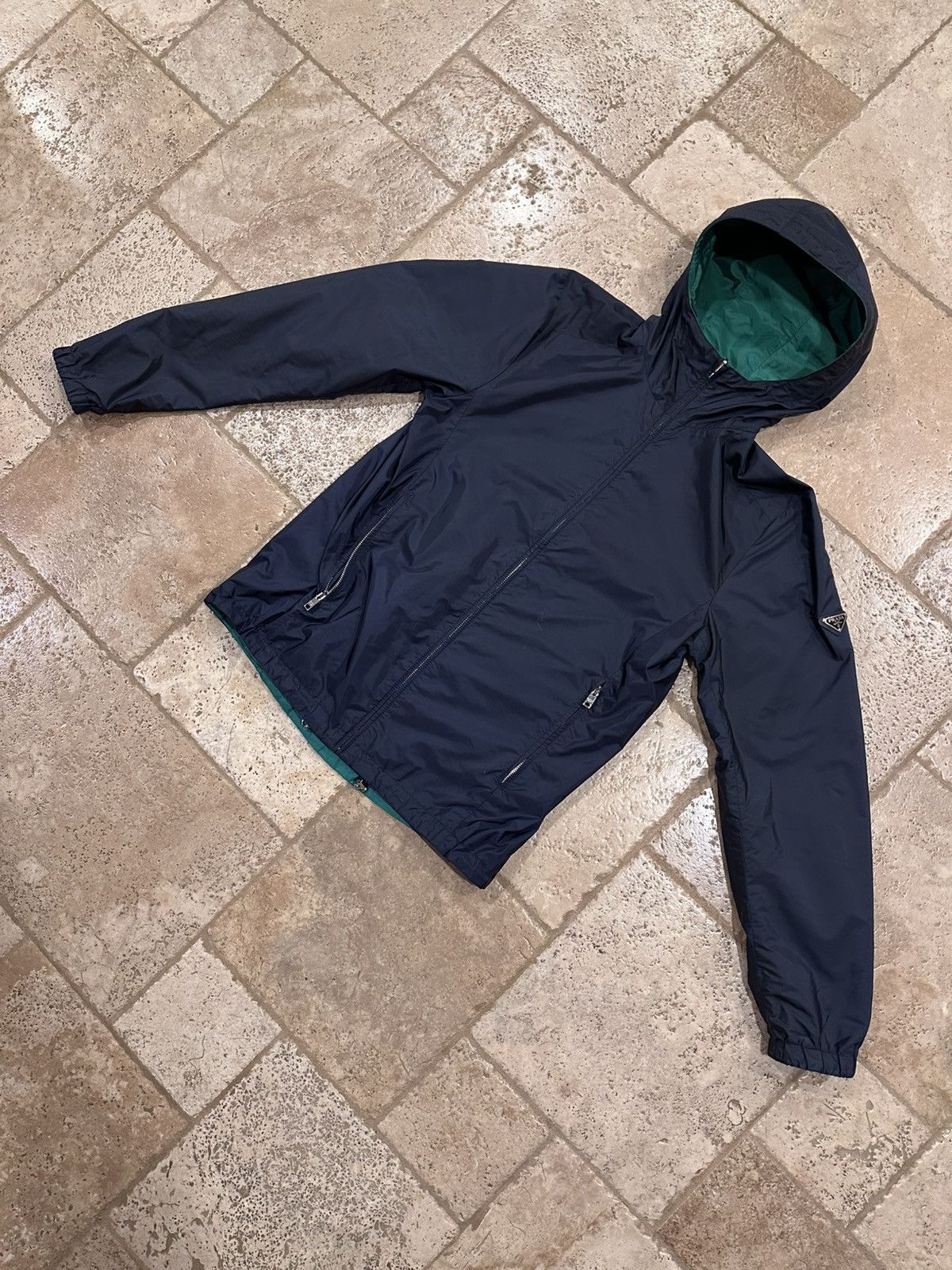 Prada Prada Nylon Triangle Logo Reversible Navy / Green Zip Jacket Size US L / EU 52-54 / 3 - 3 Thumbnail
