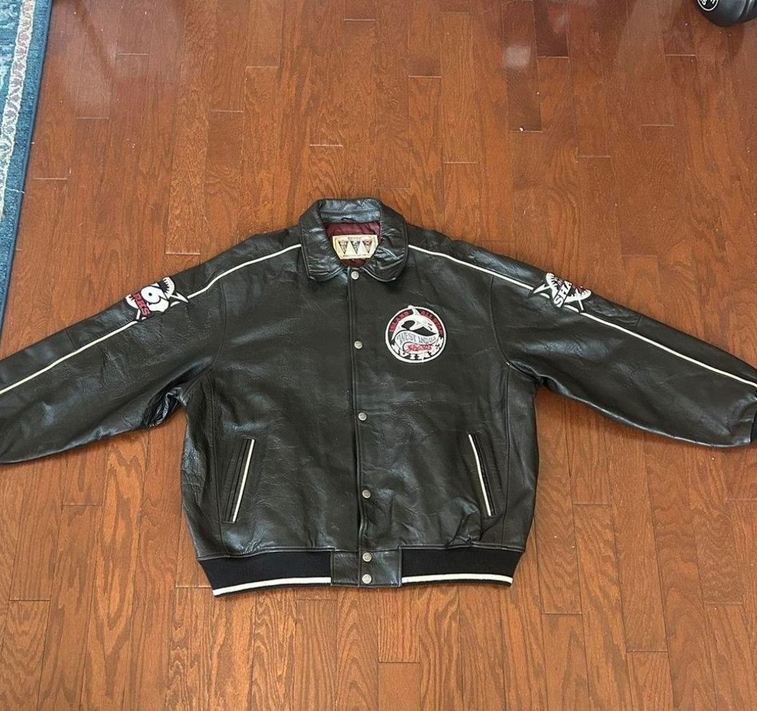 Avirex VTG Avirex Black West Indies Sharks Leather Bomber Size US XXL / EU 58 / 5 - 1 Thumbnail