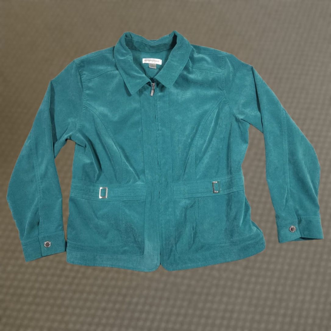 Vintage Christopher & Banks Jacket Womens XL Green Corduroy Full Zip Buckle Waist Casual Size XL / US 12-14 / IT 48-50 - 1 Thumbnail