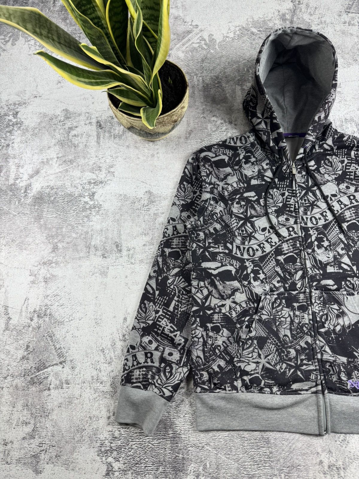 No Fear NO FEAR Rap Overprint Medium Hip Hop Monogram Gray Skulls Zip Hoodie Pullover Size US M / EU 48-50 / 2 - 3 Thumbnail