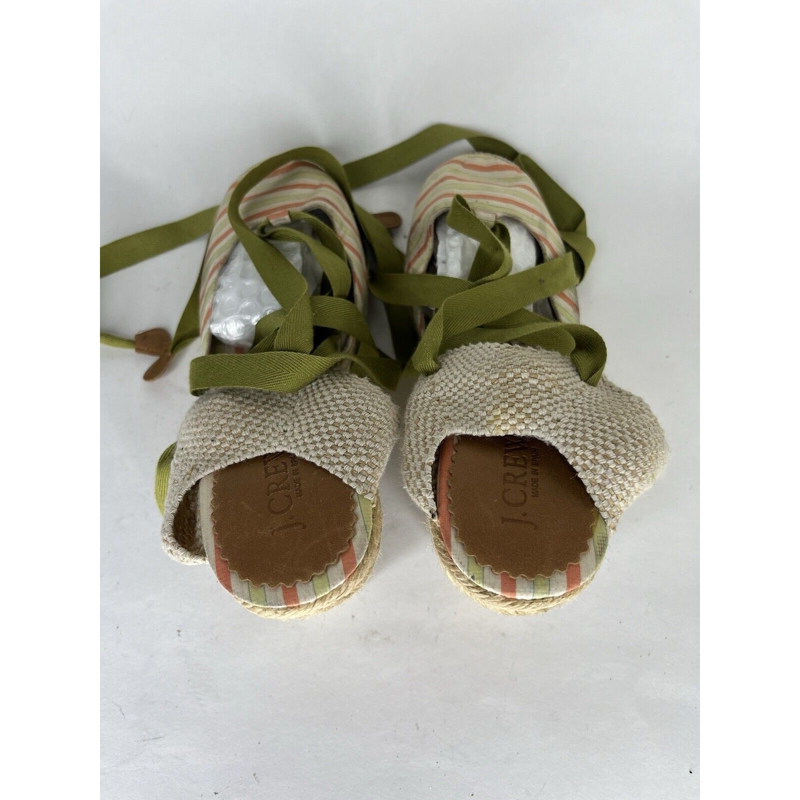 Other J. Crew Beige Fabric Striped Green Lace Espadrilles Wedges W Size US 8 / IT 38 - 8 Thumbnail