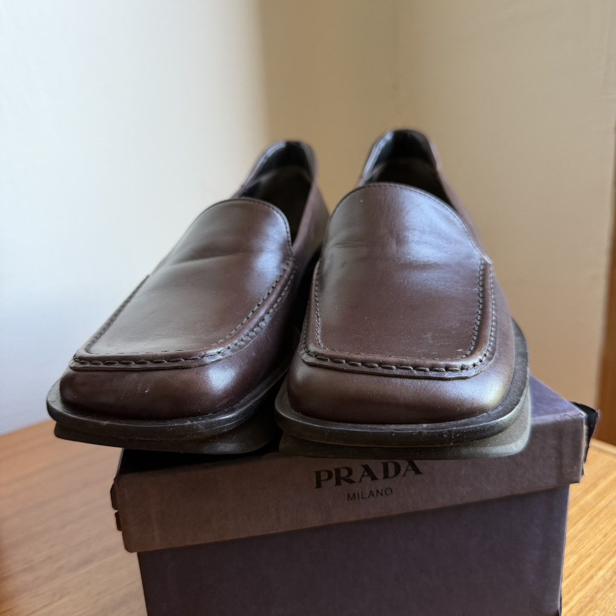 Prada Prada S/S1999 Square Toe Brown Loafers Size US 8 / IT 38 - 9 Thumbnail