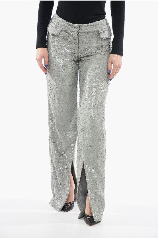 image of The Mannei Sequined Pants With Split Bottom in Silver, Women's (Size 26)