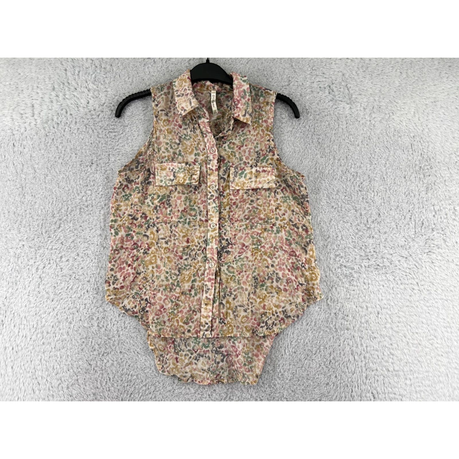 Vintage DNA Couture Shirt Women Medium Beige Floral Print Button Up Sleeveless Polyester Womens Size M / US 6-8 / IT 42-44 - 2 Thumbnail