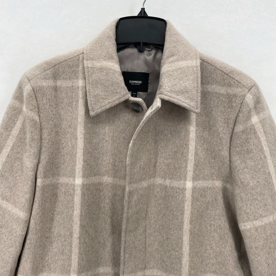 Express Express Williams Window Pane Topcoat Women's Medium Taupe Plaid Wool Blend NWT Size M / US 6-8 / IT 42-44 - 2 Thumbnail