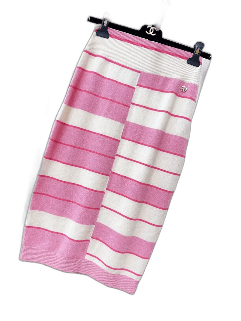 Chanel Chanel Pink White Striped Knit Skirt Size 36" / US 14 / IT 50 - 1 Thumbnail