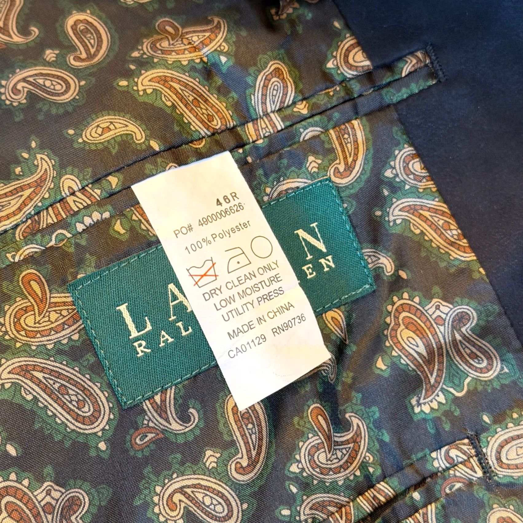 Ralph Lauren VINTAGE? No — Lauren Ralph Lauren Sport Coat Navy Blue Paisley Lining Blazer Men 46 Regular Adult Medium? Size 46R - 4 Thumbnail