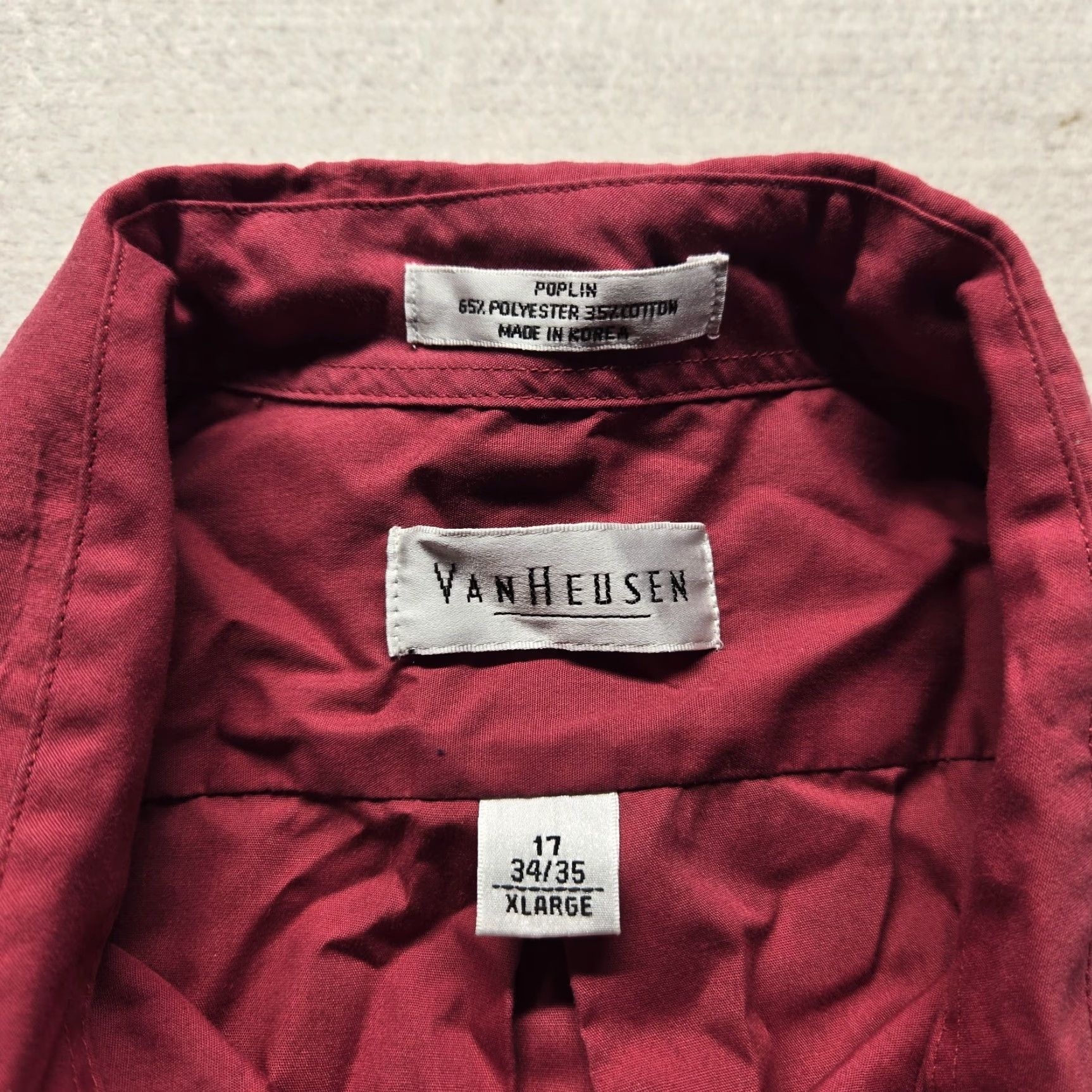 Van Heusen Van Heusen Dress Shirt Long Sleeve Button Up Red Adult Men's Size XL Neck 17 34-35 Poplin Cotton Blend Size 46R - 3 Thumbnail