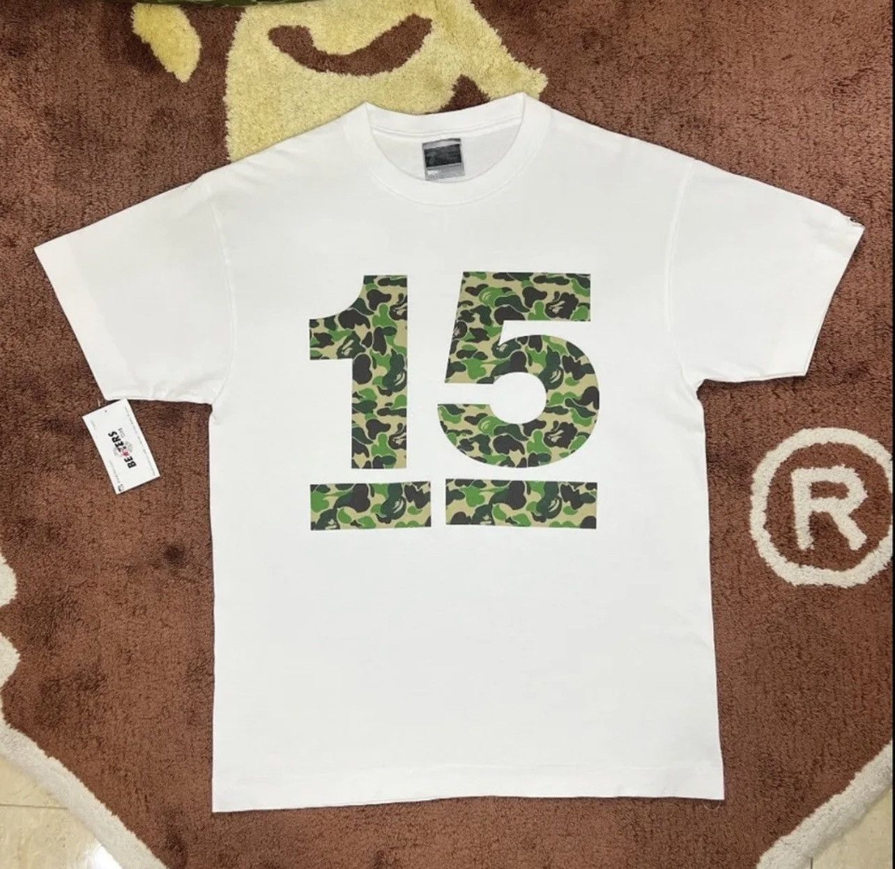00’s A Bathing Ape “15th Anniversary” Green Camo White T (L)