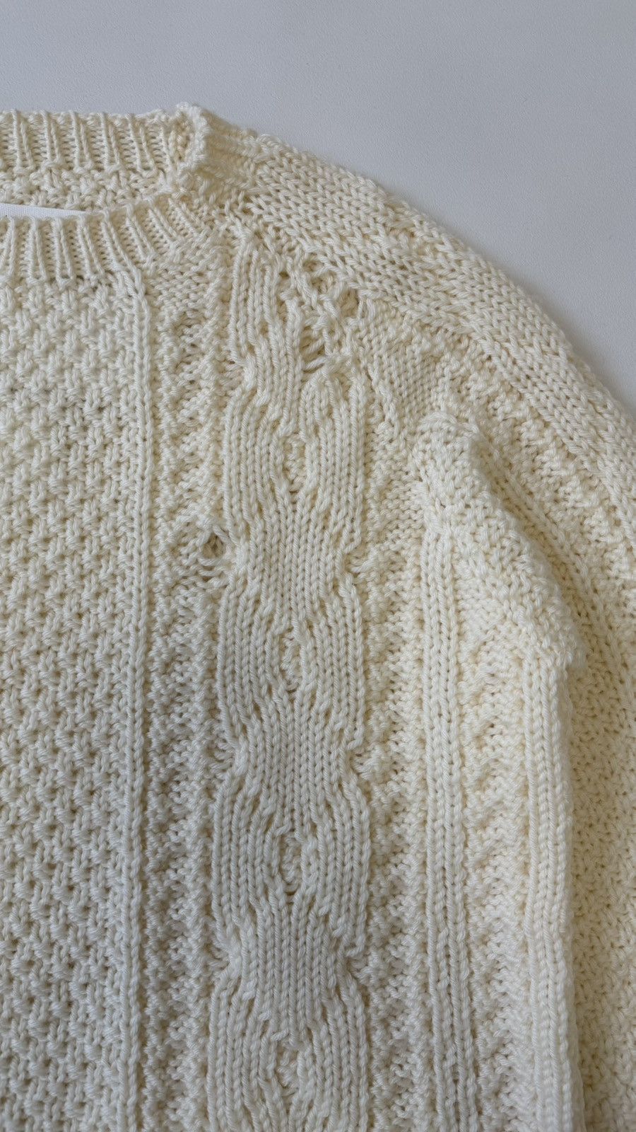 Maison Margiela A/W 21 Distressed Cream Cable Knit Sweater Size US M / EU 48-50 / 2 - 7 Thumbnail