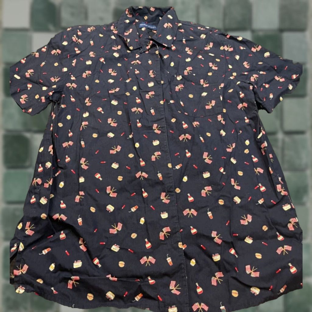 Vintage KAREN SCOTT Button-Up Top Womens Medium M Short Sleeve Blue Flag Theme Size M / US 6-8 / IT 42-44 - 1 Thumbnail