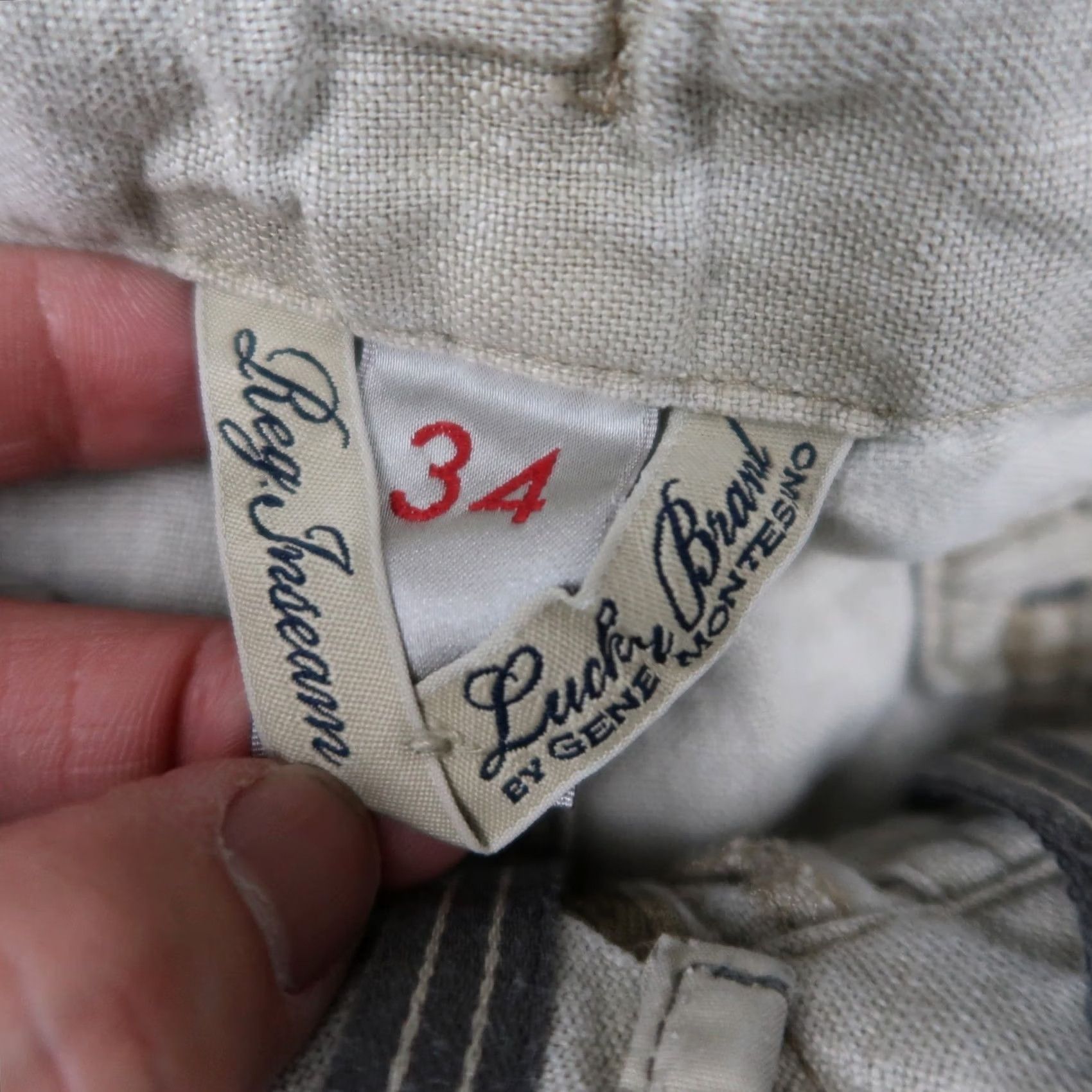 Lucky Brand Lucky Brand Pants Mens 34x30.5 Beige Linen Chino Straight Leg Drawstring Casual Size US 34 / EU 50 - 5 Thumbnail