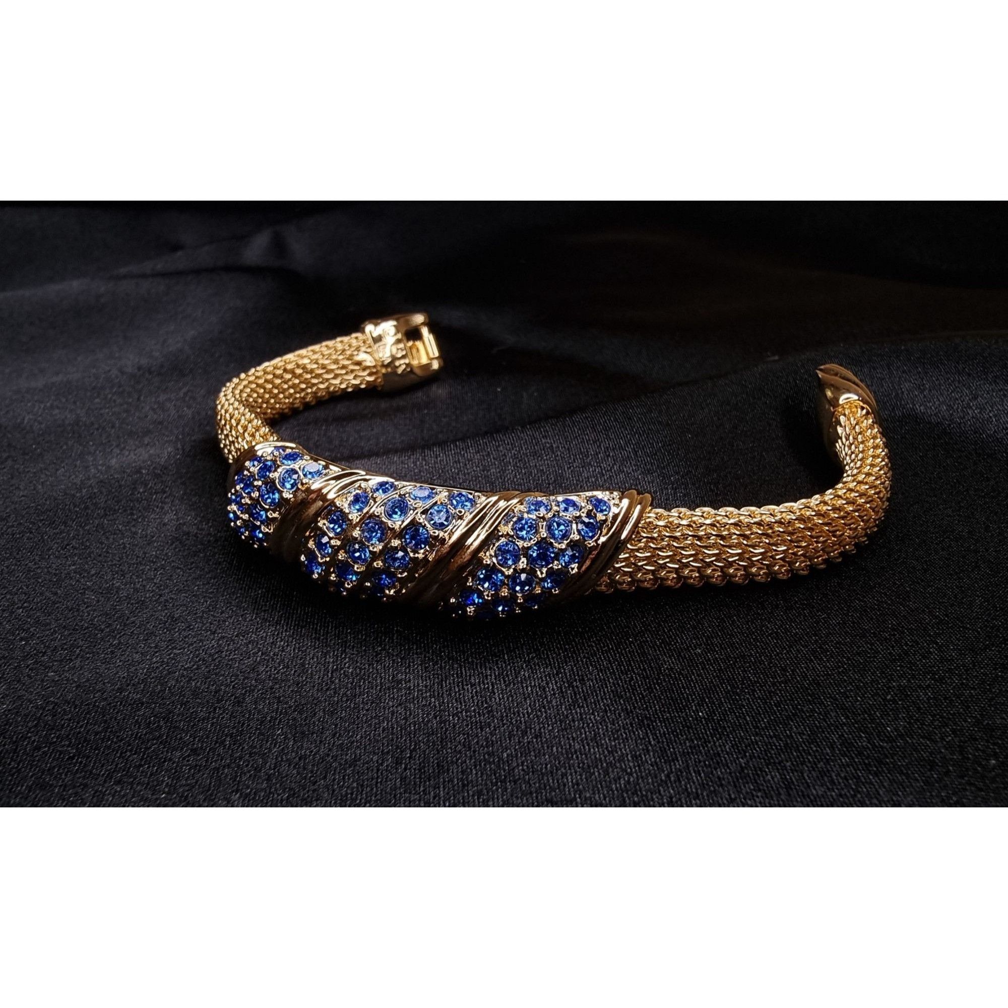 Vintage Vintage JBK Gold-Tone Bracelet With Blue Rhinestone Accents Size ONE SIZE - 2 Thumbnail