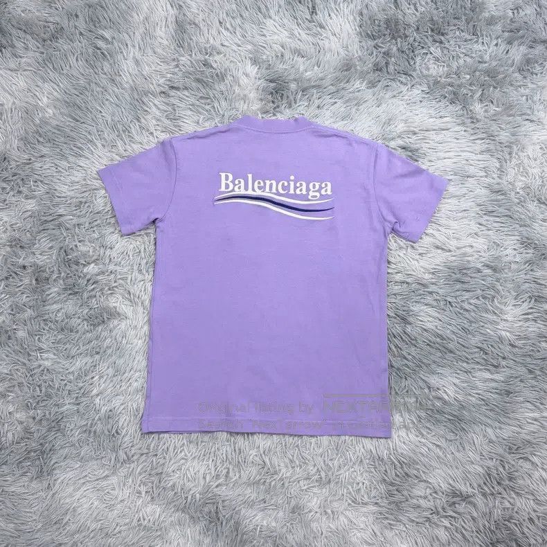 Balenciaga Balenciaga Eggplant Purple Embroidered Wave Cola Short Sle Size US M / EU 48-50 / 2 - 2 Thumbnail