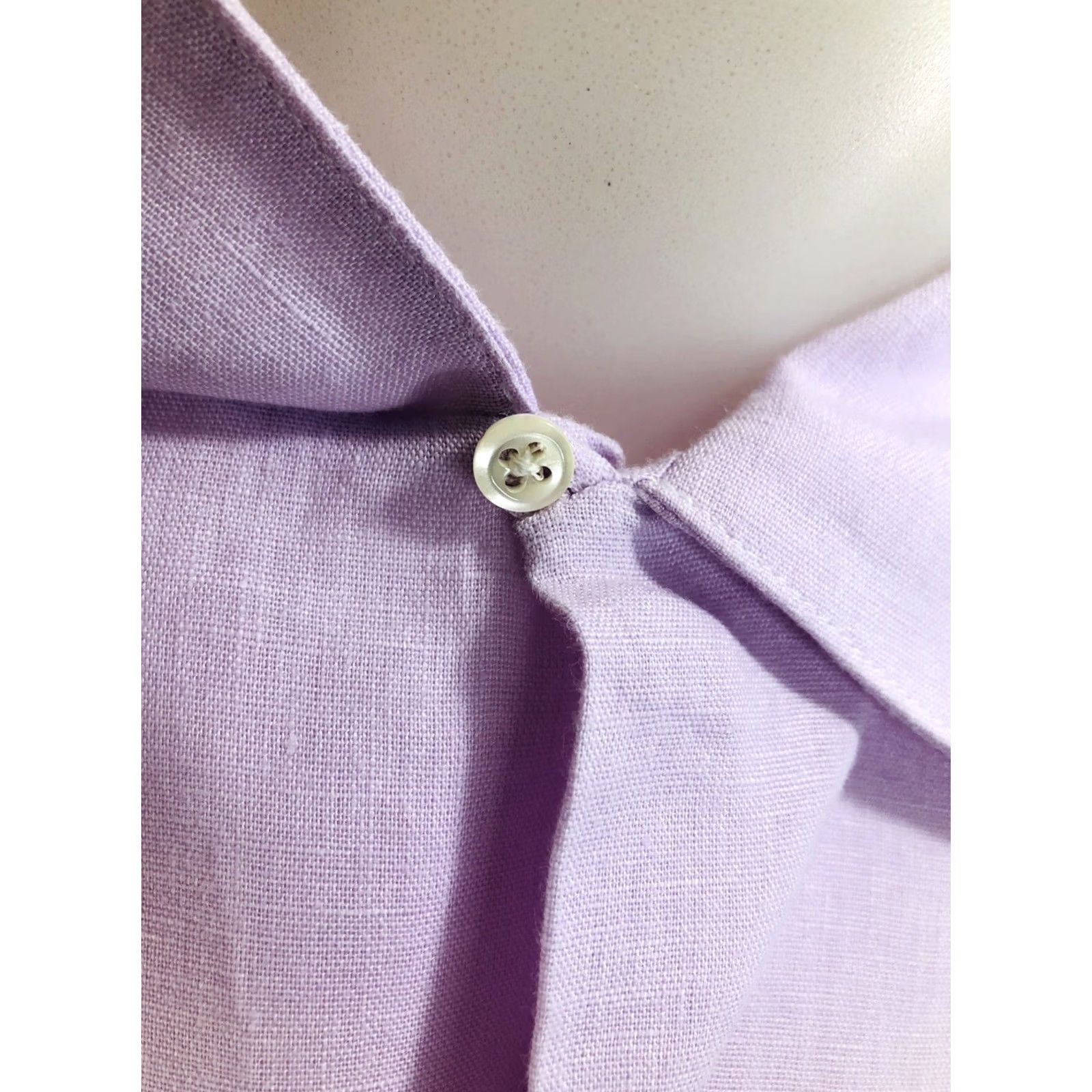 Vintage BULLock & JONES - PURE LINEN / LOOP COLLAR Mens L / XL Shirt - EXCELLENT - Pale Purple / Pink Linen Button-Up, Short Sleeve, Collared, 4G Size US L / EU 52-54 / 3 - 3 Thumbnail