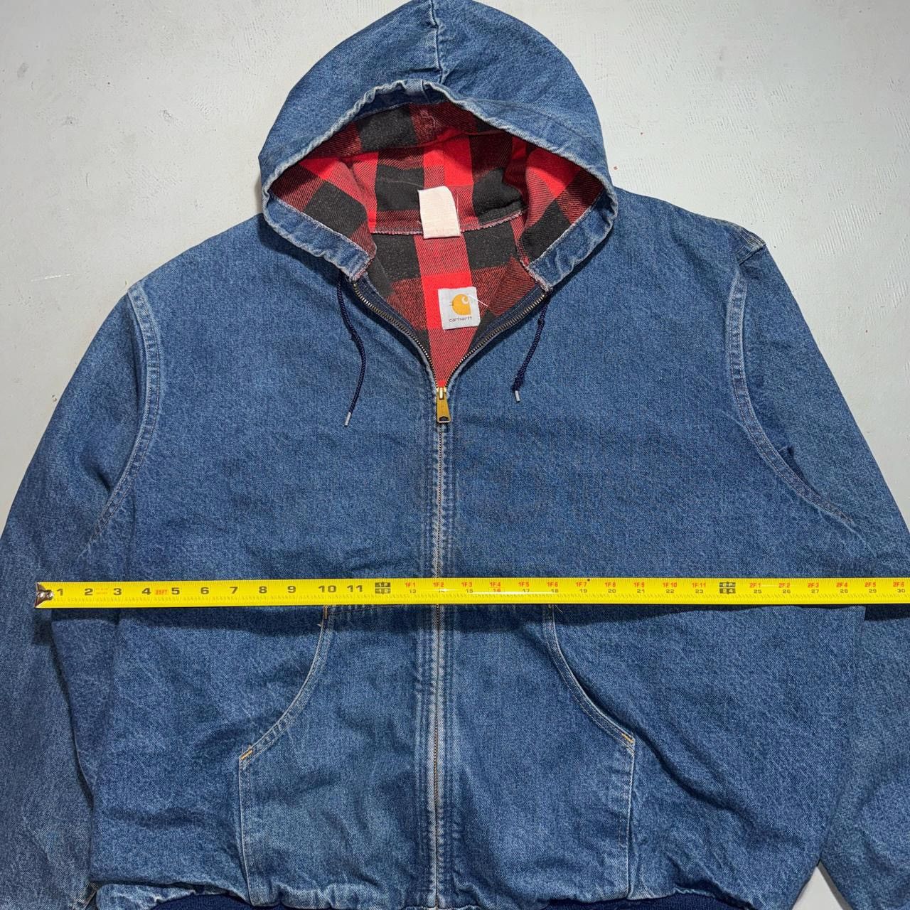 Carhartt Carhartt - denim - red flannel lined - hooded active jacket Size US XL / EU 56 / 4 - 5 Thumbnail
