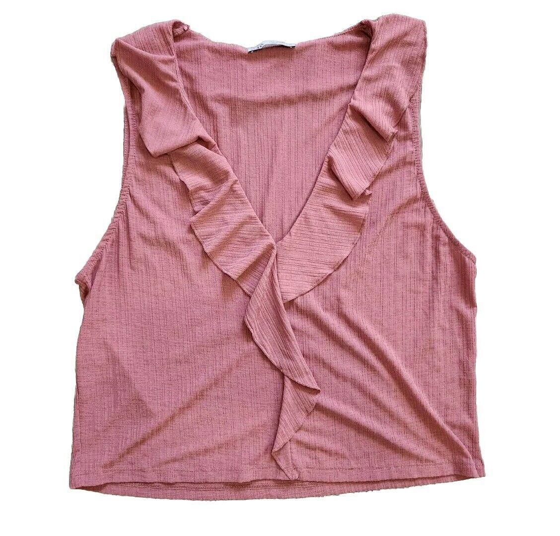 Zara Zara Crop Top Large Mauve Pink V Neck Stretchy 90s Y2k Size L / US 10 / IT 46 - 1 Thumbnail