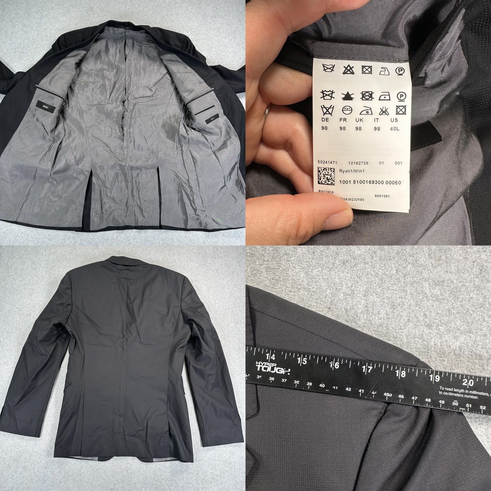 Hugo Boss HUGO BOSS Blazer Sport Coat Mens 40L Black Ryan1 Win1 Suit Jacket Two-Button Notch Lapel Long Classic Business Formal Wedding Jacket Mens Size 40R - 8 Thumbnail