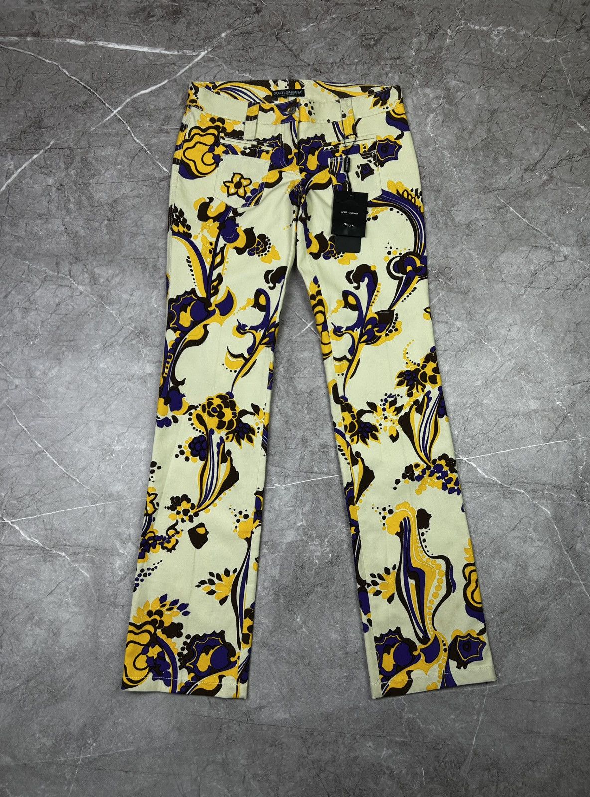 Dolce & Gabbana Dolce Gabbana Floral Pants With Purple And Gold Pattern Size 40" / US 18 - 1 Thumbnail