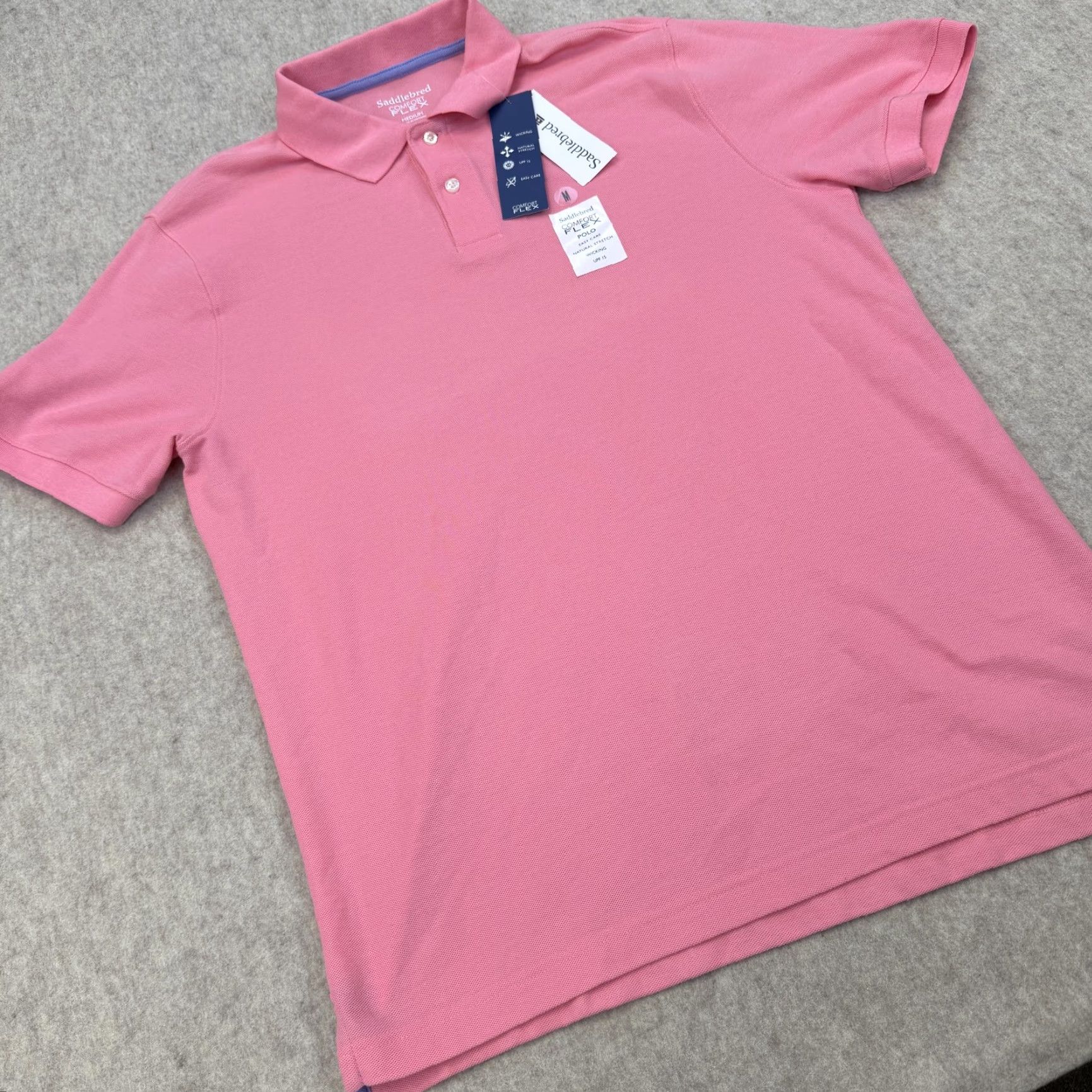 Vintage Saddlebred Polo Shirt Mens Medium Pink Comfort Flex Moisture Wicking UPF 15 Size US M / EU 48-50 / 2 - 2 Thumbnail