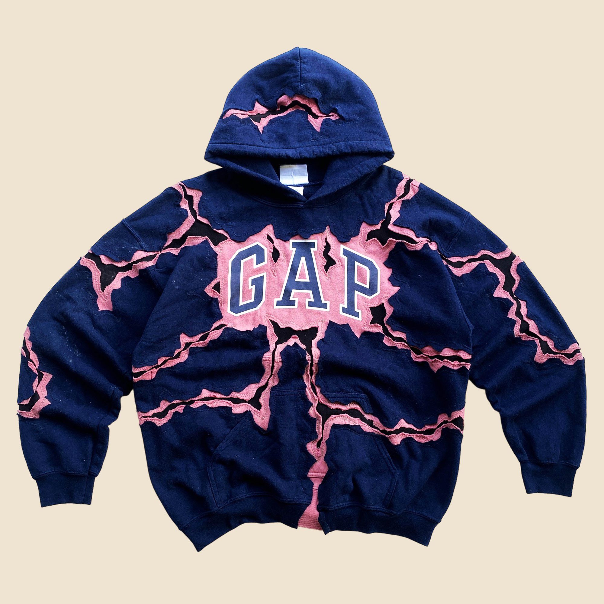 Gap × Handmade 1 OF 1 REWORKED GAP CRACKED NAVY HOODIE SIZE L Size US L / EU 52-54 / 3 - 1 Thumbnail