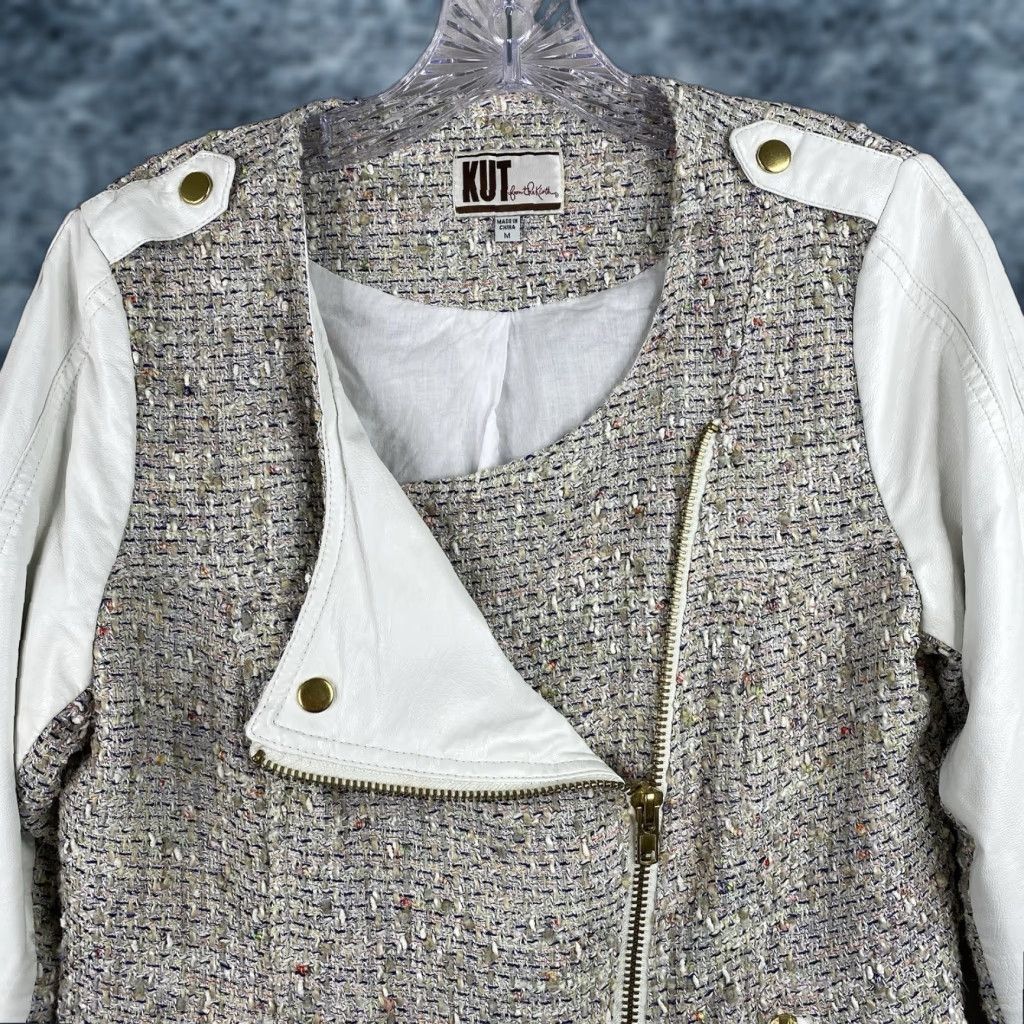 Vintage KUT from the Kloth Jacket Women M Mixed Media Tweed Zip Up Pockets Vegan Leather Size M / US 6-8 / IT 42-44 - 1 Thumbnail