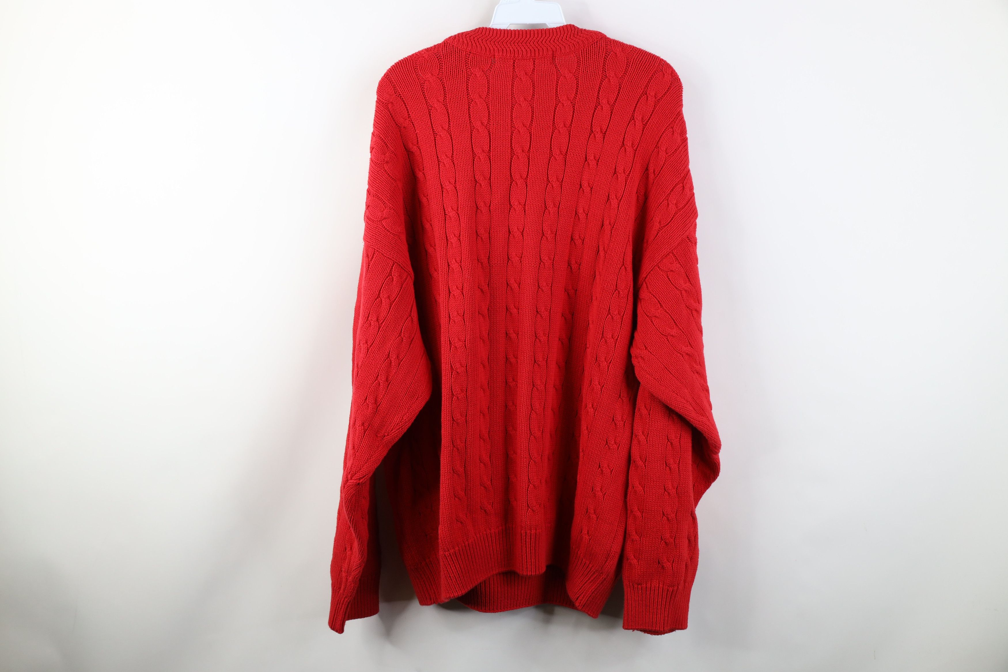 Vintage Vintage 90s Streetwear Cable Knit Crewneck Sweater Red Size US XL / EU 56 / 4 - 7 Thumbnail