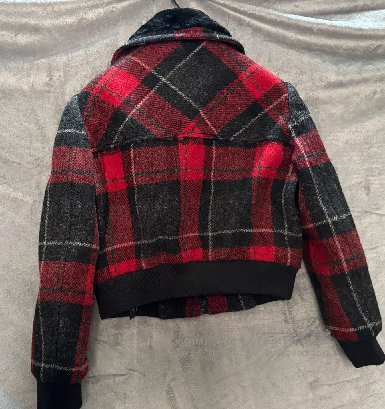 Saint Laurent Paris YSL Red Black Plaid Fur Collar Jacket. Size M / US 6-8 / IT 42-44 - 3 Thumbnail