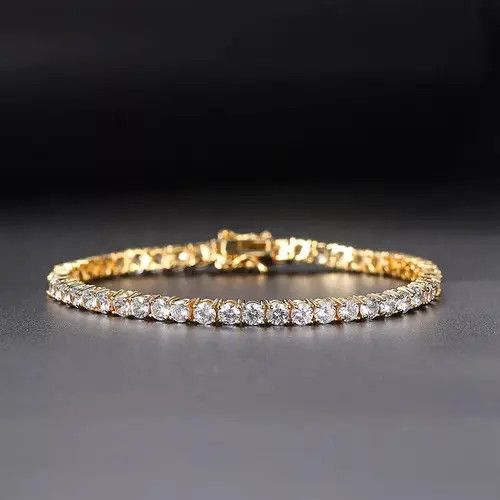 Jewelry Gold Color Zirconia Tennis Chain Bracelet Size ONE SIZE - 2 Thumbnail