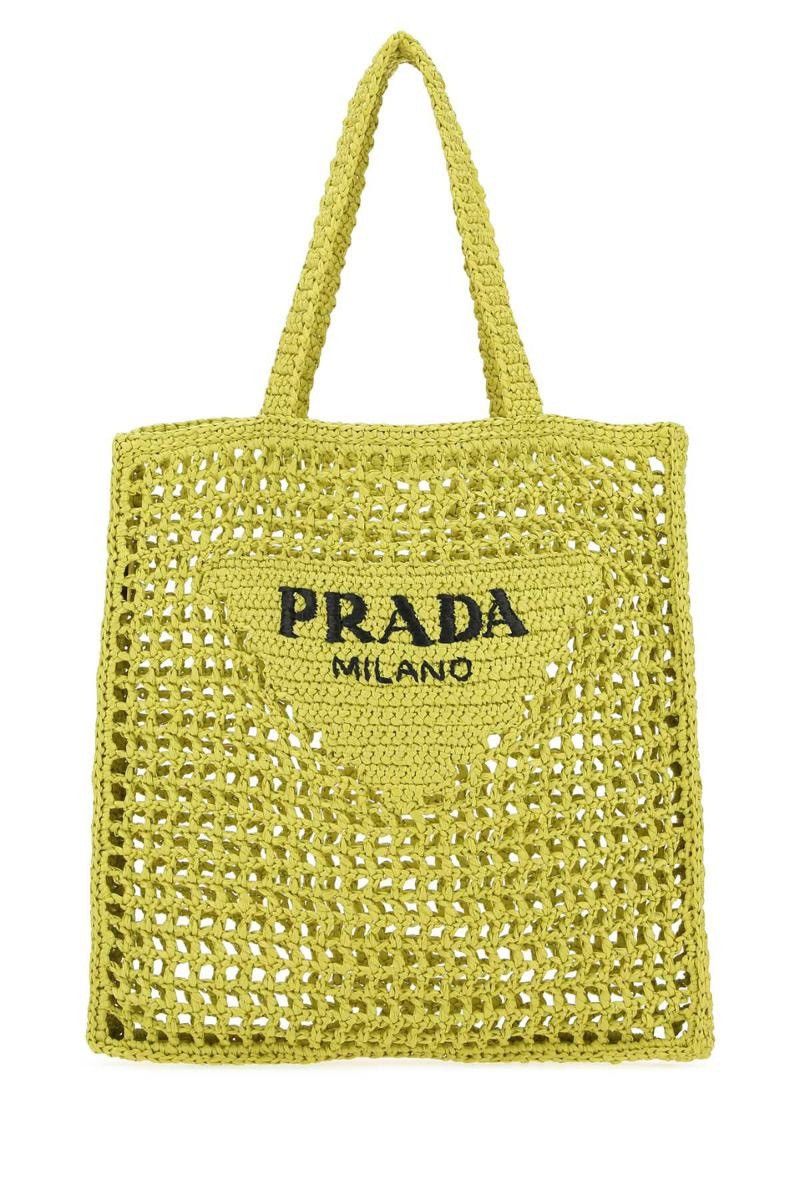 Prada triangle-logo raffia Crochet tote bag in acid green Size ONE SIZE - 1 Thumbnail