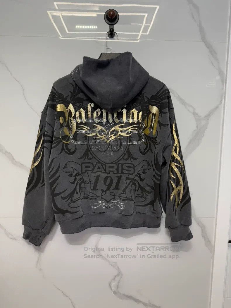 Balenciaga Balenciaga Dark Gray Aged Hoodie Size US M / EU 48-50 / 2 - 2 Thumbnail