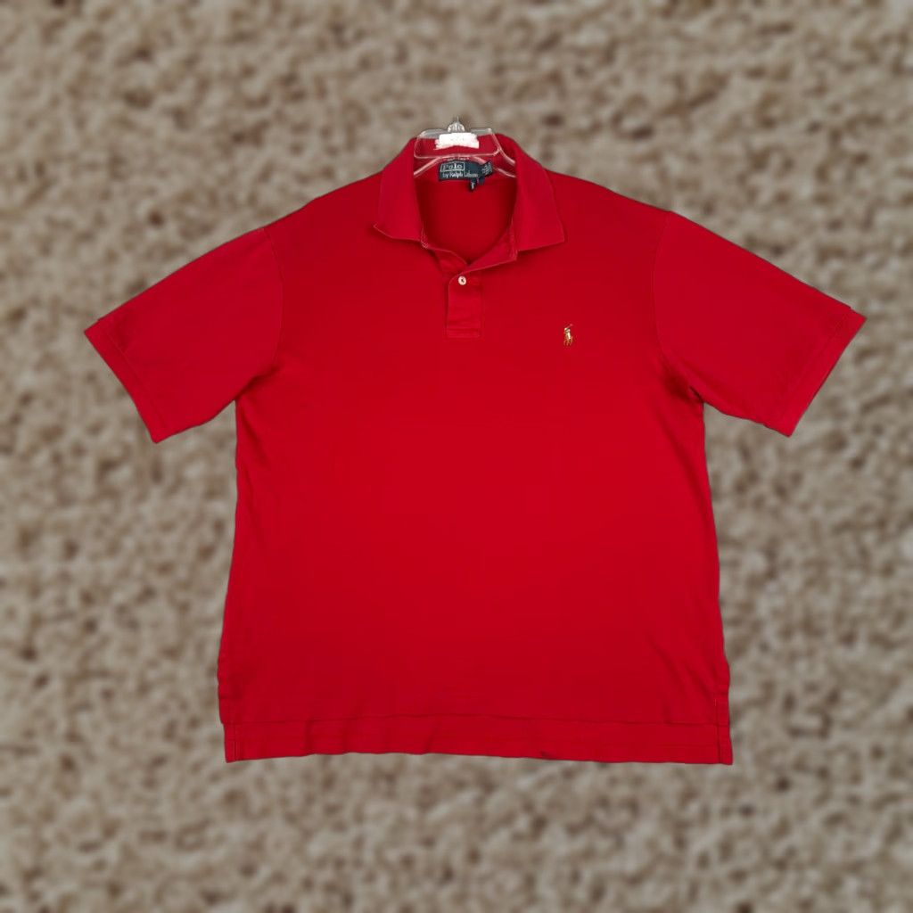 Ralph Lauren VINTAGE Ralph Lauren Polo Shirt Mens Large Tall Red 100% Cotton Jersey All Seasons Breathable 3-Button Polo Shirt Mens L Red 90s/80s Sports Theme Size US L / EU 52-54 / 3 - 1 Thumbnail