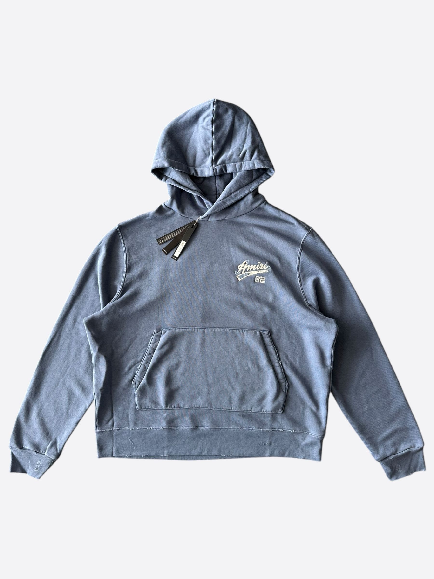 Amiri Amiri Blue & White 22 Distressed Logo Hoodie Size US XXL / EU 58 / 5 - 1 Thumbnail