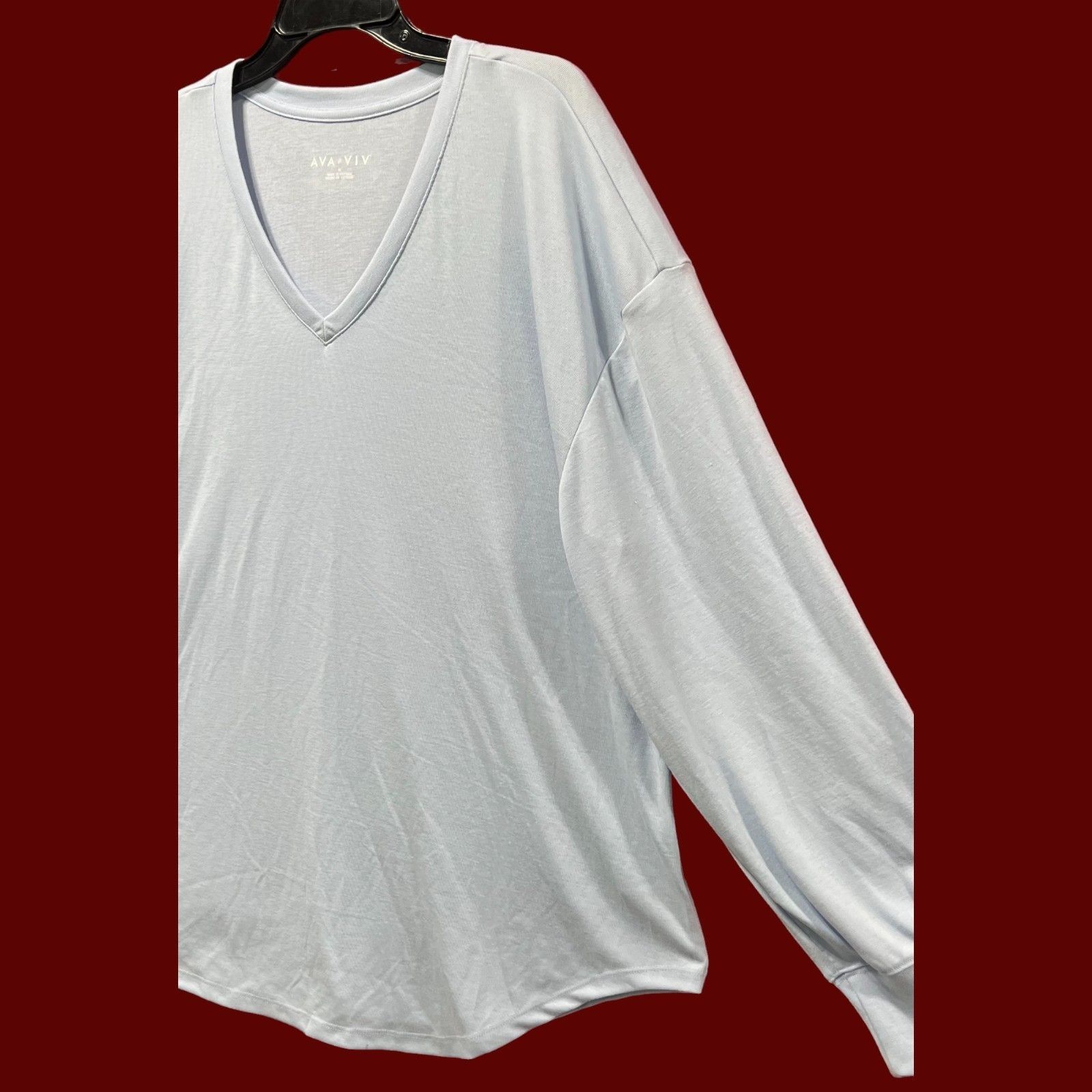 Other Ava & Viv - Women's Long Sleeve V-Neck T-Shirt - Light Blue Size XL / US 12-14 / IT 48-50 - 14 Thumbnail