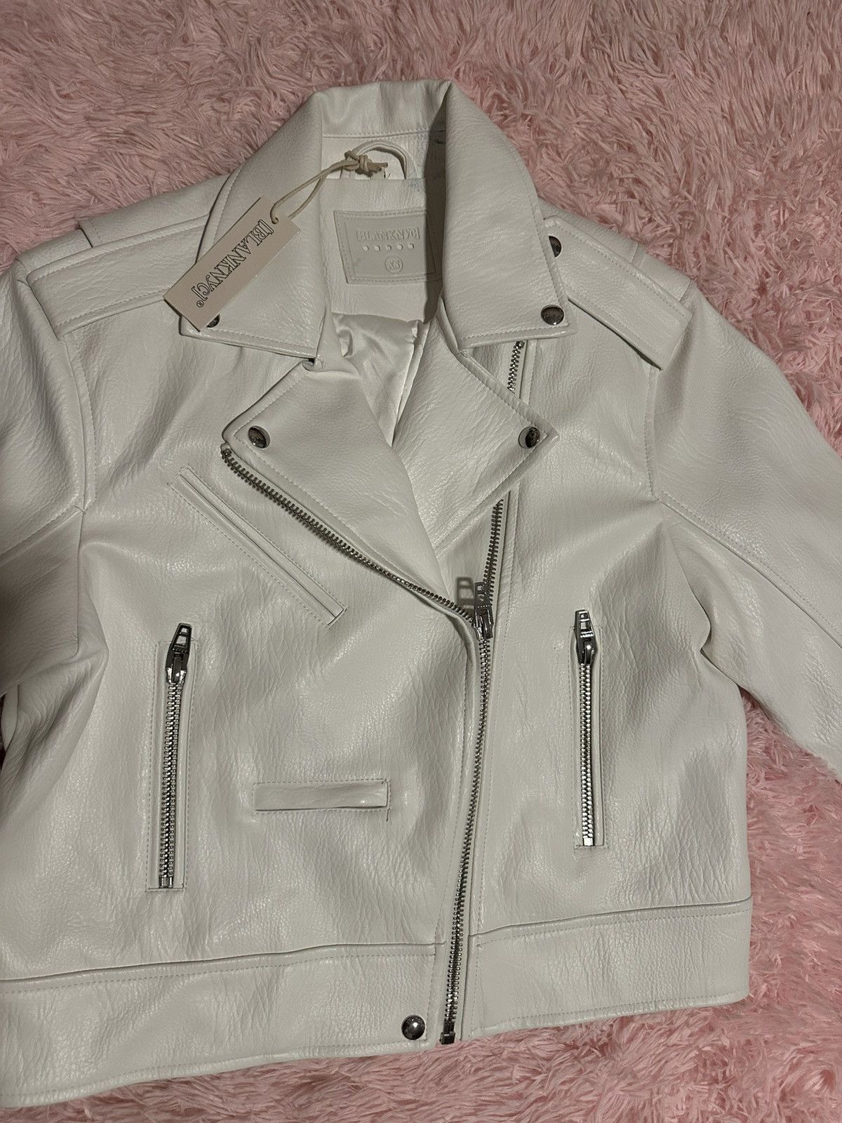Other NWT BLANKNYC White Thick Vegan Leather Biker Jacket Zip Up Size XS / US 0-2 / IT 36-38 - 4 Thumbnail