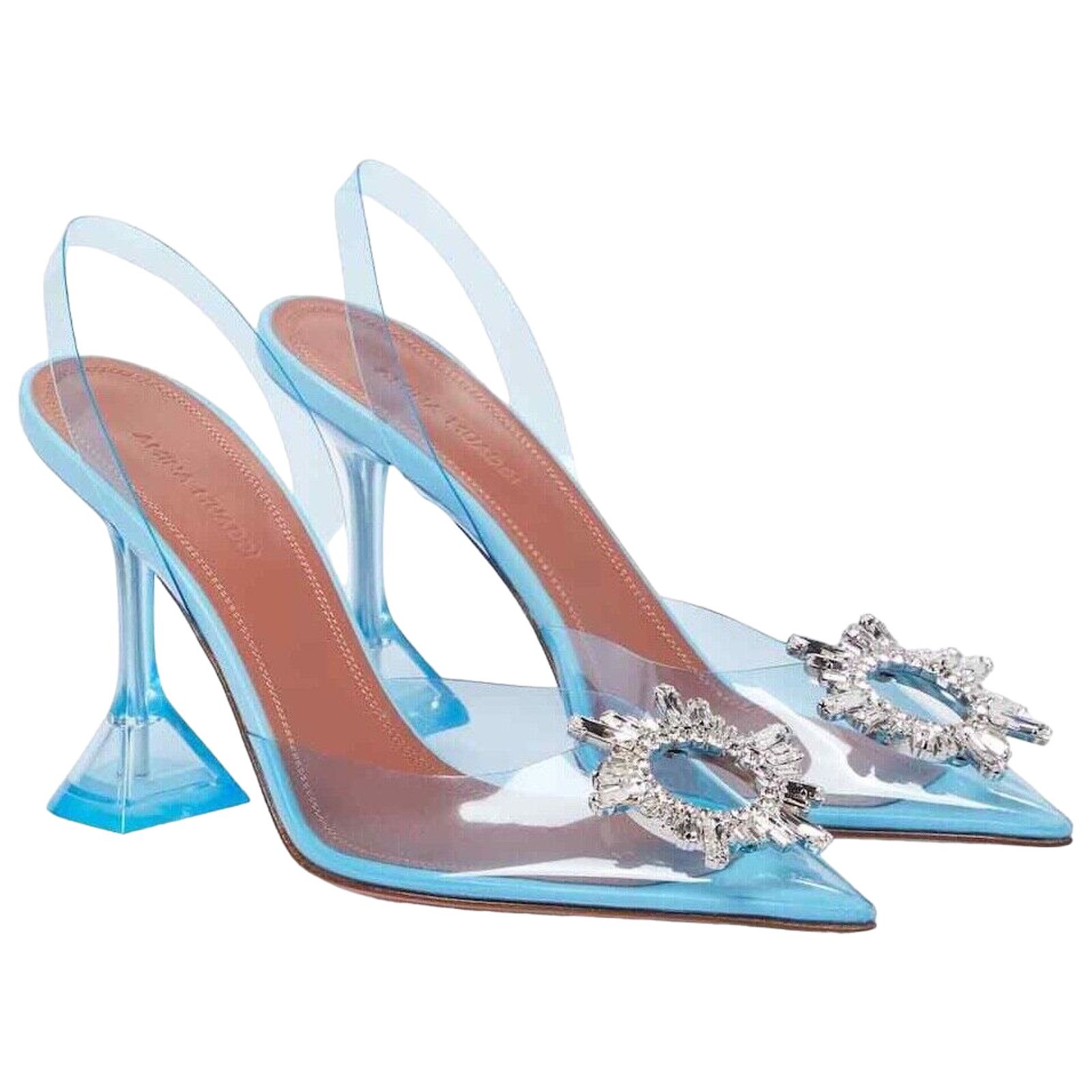 Amina Muaddi Begum Glass Blue PVC Crystal Slingback Sandal Heel Pump 39 Size US 9 / IT 39 - 1 Thumbnail