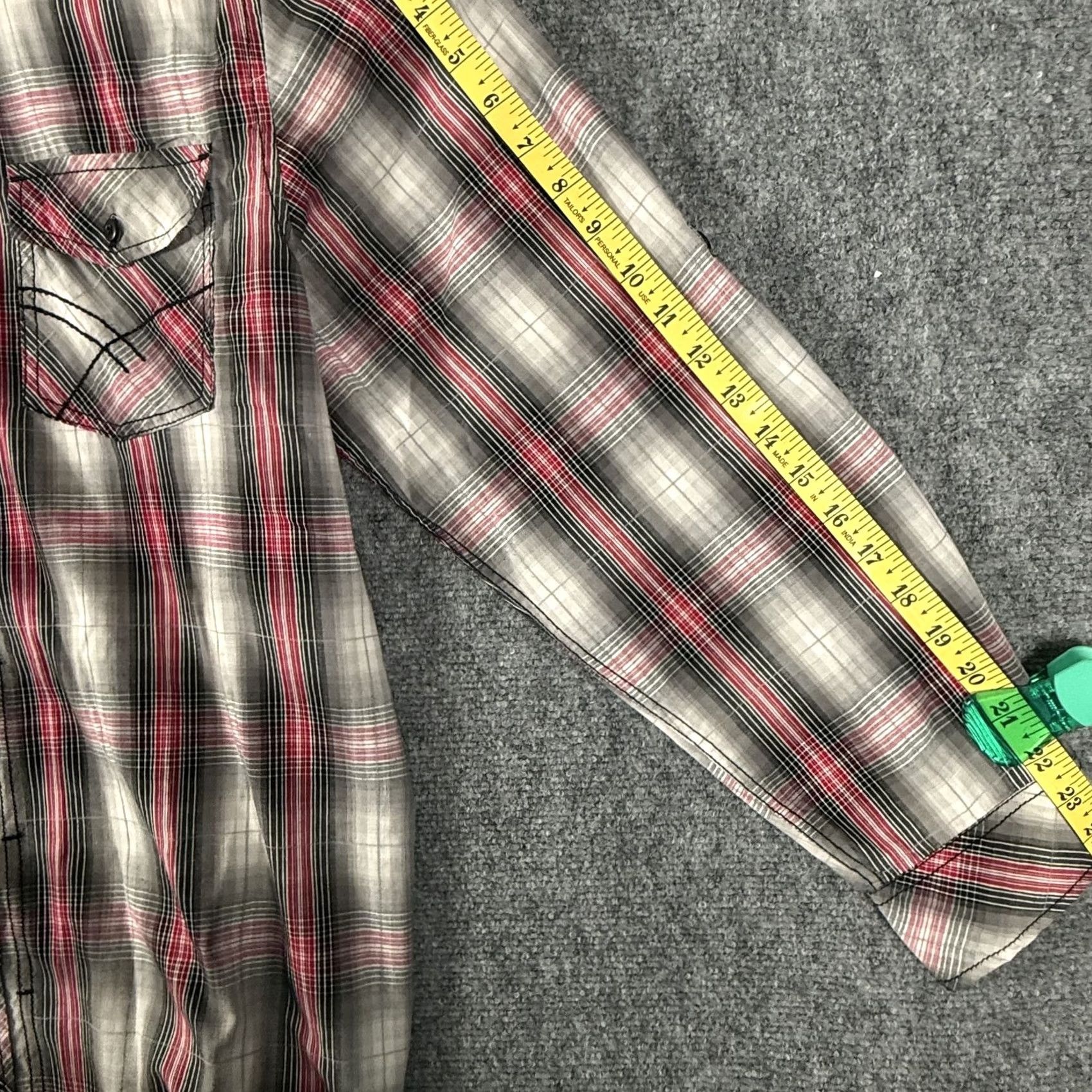 Route 66 Route 66 Shirt Mens Large Red Gray Plaid Pearl Snap Western Long Sleeve Pockets Size US L / EU 52-54 / 3 - 7 Thumbnail