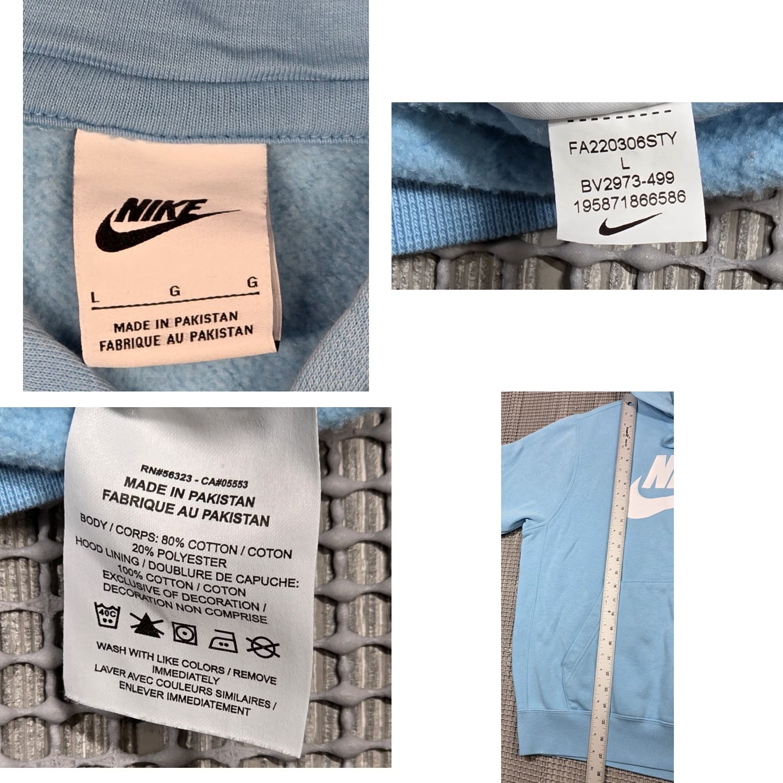 Nike Sportswear Club Fleece L Hoodie Big Spell Out Logo Heather Blue Drawstring Mens L Hoodie