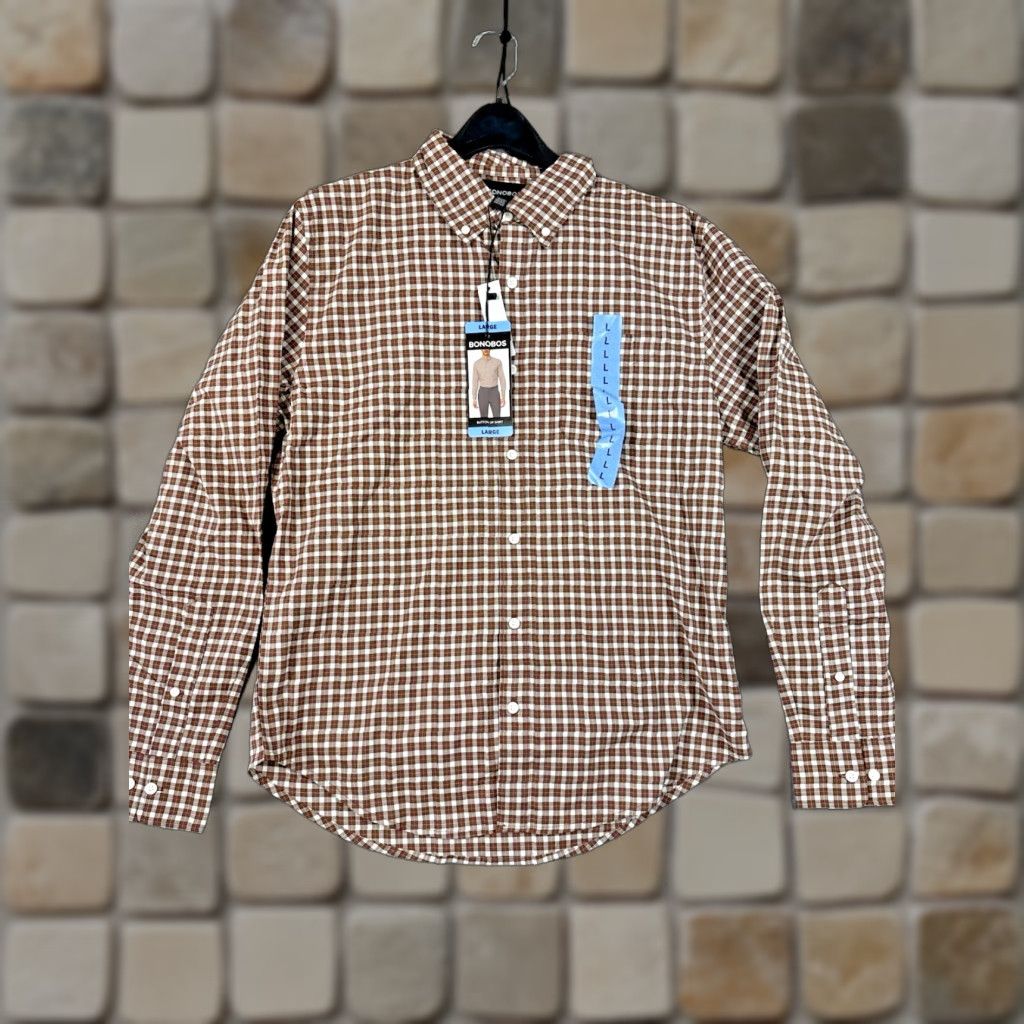 Bonobos Bonobos Shirt Men L Brown Check Long Sleeve 100% Cotton Button-Up NWT Size US L / EU 52-54 / 3 - 1 Thumbnail