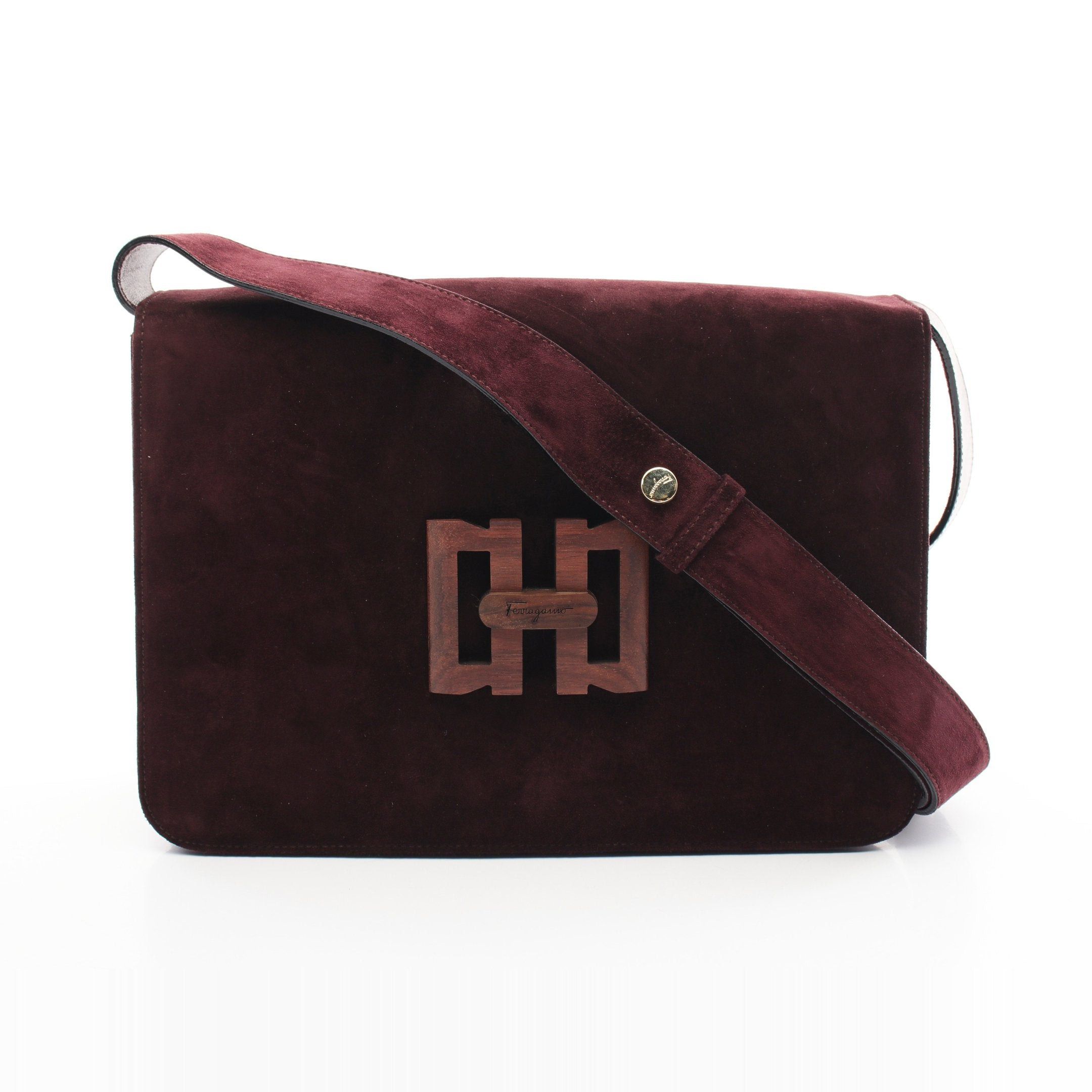 Salvatore Ferragamo Salvatore Ferragamo Gancini Shoulder Bag Suede Dark Brown Size ONE SIZE - 1 Thumbnail